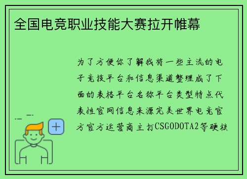 全国电竞职业技能大赛拉开帷幕